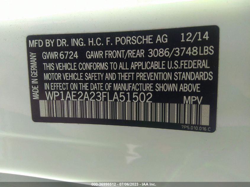 2015 PORSCHE CAYENNE S E-HYBRID - WP1AE2A23FLA51502