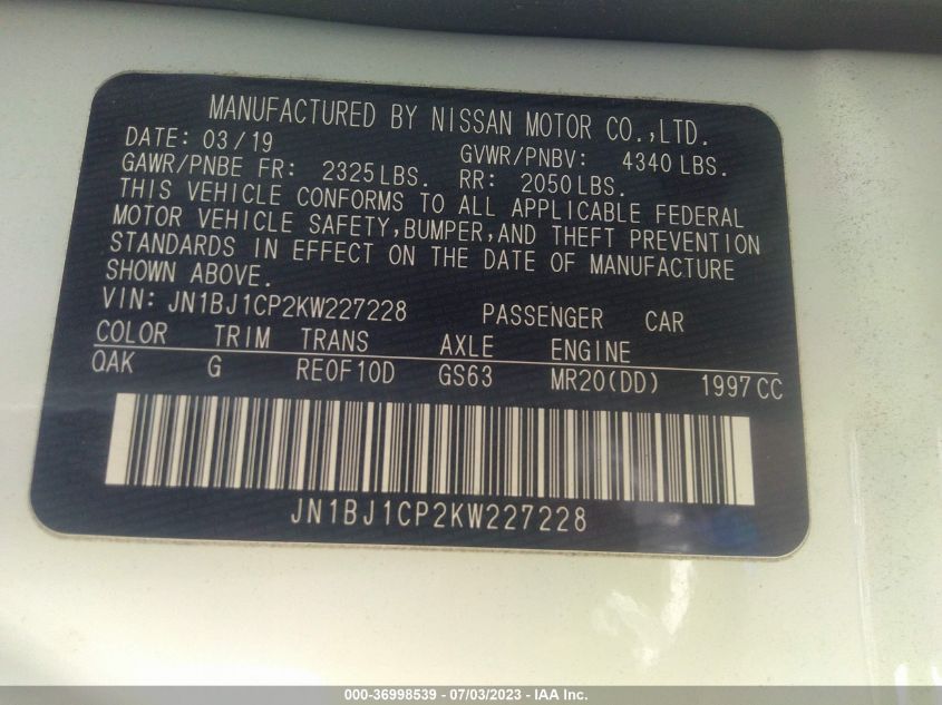 2019 NISSAN ROGUE SPORT S - JN1BJ1CP2KW227228