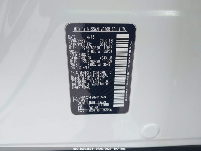 2016 INFINITI QX80 - JN8AZ2NF9G9613599