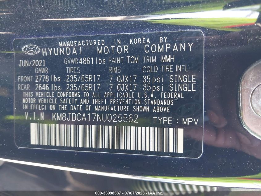 2022 HYUNDAI TUCSON HYBRID BLUE - KM8JBCA17NU025562