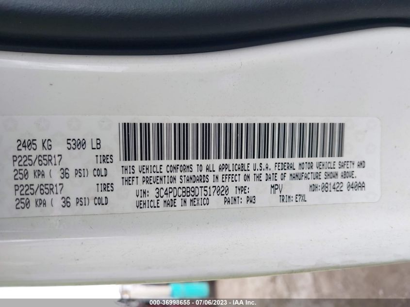 2013 DODGE JOURNEY SXT - 3C4PDCBB9DT517020