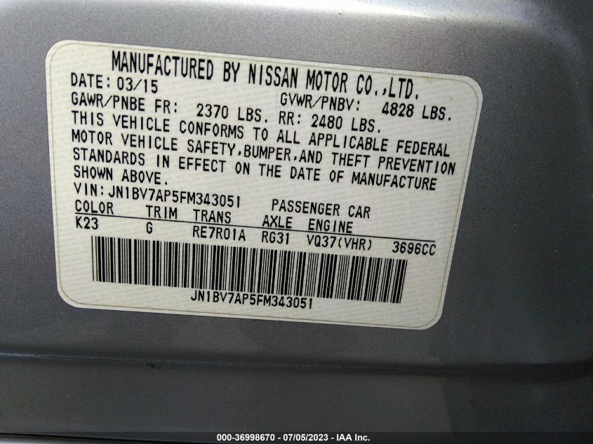 2015 INFINITI Q50 SPORT - JN1BV7AP5FM343051