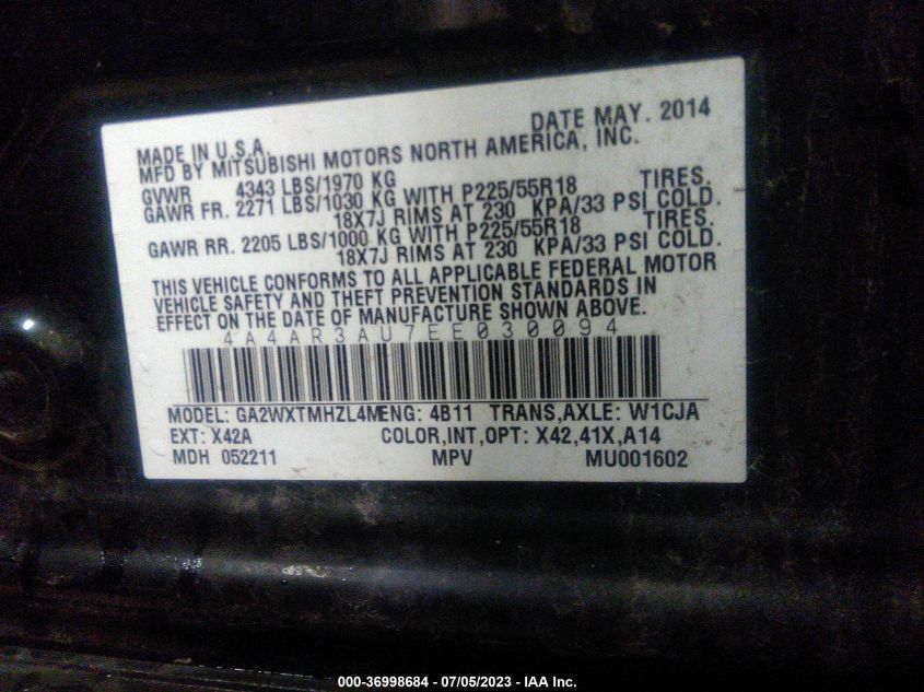 2014 MITSUBISHI OUTLANDER SPORT ES - 4A4AR3AU7EE030094