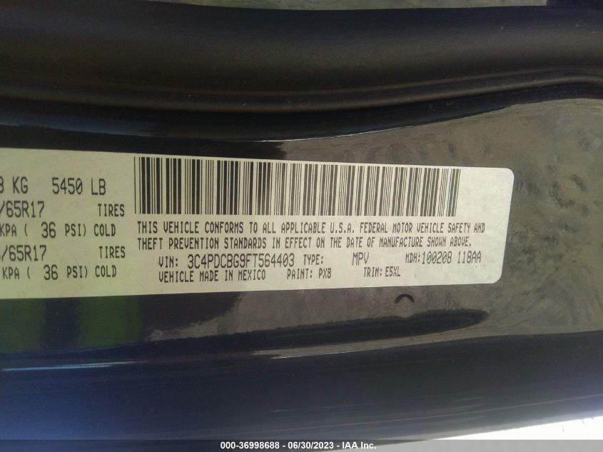 2015 DODGE JOURNEY SXT - 3C4PDCBG9FT564403