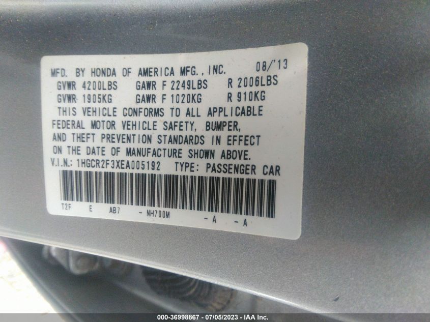 2014 HONDA ACCORD SEDAN LX - 1HGCR2F3XEA005192