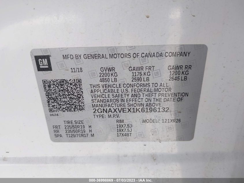 2019 CHEVROLET EQUINOX LT - 2GNAXVEX1K6196132