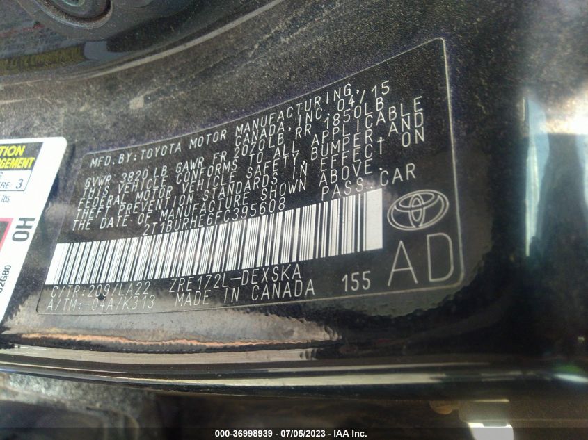 2015 TOYOTA COROLLA L/LE/S/S PLUS/LE PLUS - 2T1BURHE6FC395608