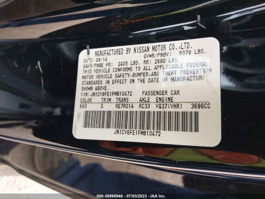 2015 INFINITI Q60 CONVERTIBLE JN1CV6FE1FM810472