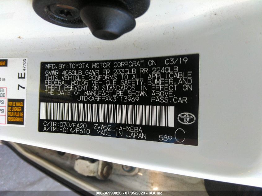 2019 TOYOTA PRIUS PRIME PLUS/PREMIUM/ADVANCED - JTDKARFPXK3113969