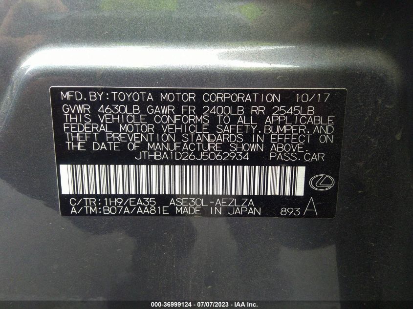 2018 LEXUS IS IS 300 - JTHBA1D26J5062934