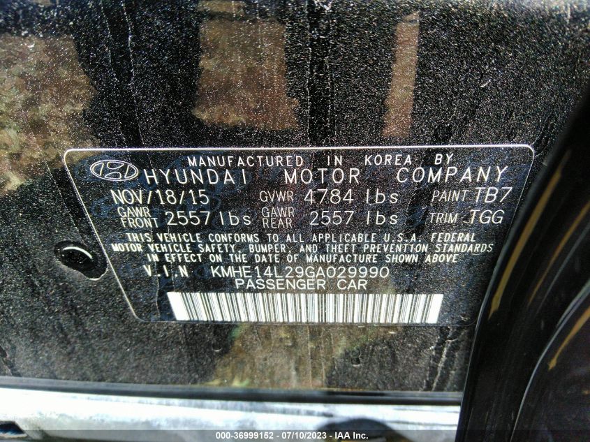 2016 HYUNDAI SONATA PLUG-IN HYBRID KMHE14L29GA029990
