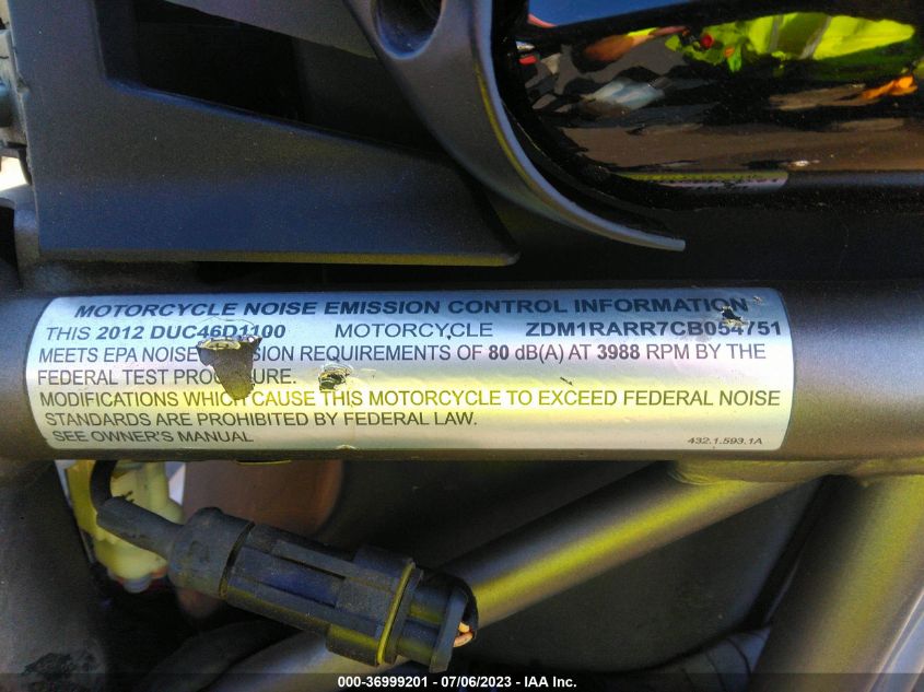 2012 DUCATI MONSTER 1110 ZDM1RARR7CB054751