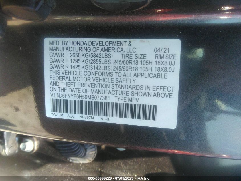 2021 HONDA PILOT EX-L - 5FNYF6H59MB077381