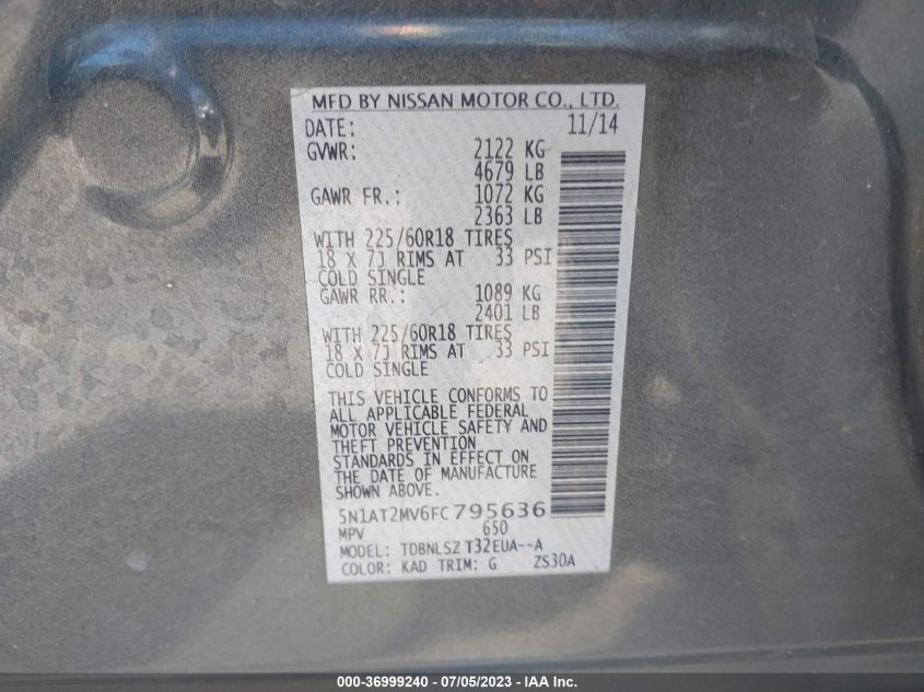 2015 NISSAN ROGUE SL - 5N1AT2MV6FC795636