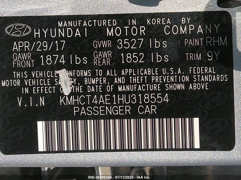 2017 HYUNDAI ACCENT SE - KMHCT4AE1HU318554