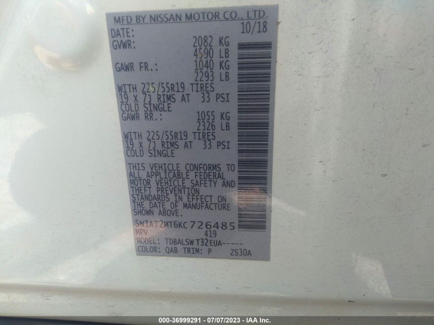2019 NISSAN ROGUE SL - 5N1AT2MT6KC726485