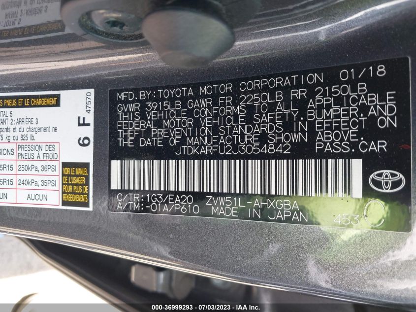 2018 TOYOTA PRIUS TWO/TWO ECO/THREE - JTDKARFU2J3054842