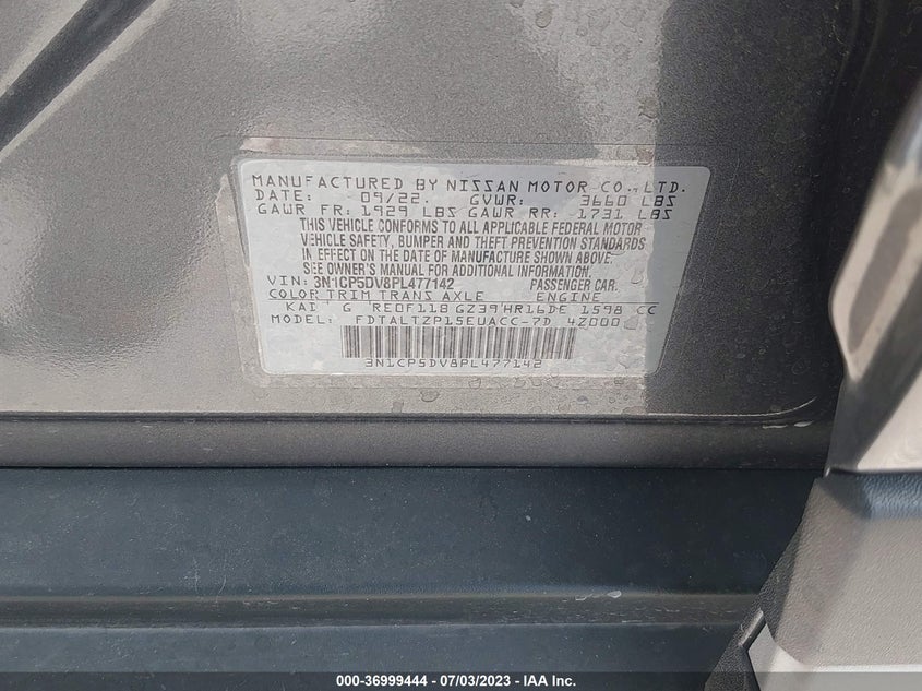 VIN 3N1CP5DV8PL477142 2023 NISSAN KICKS SR