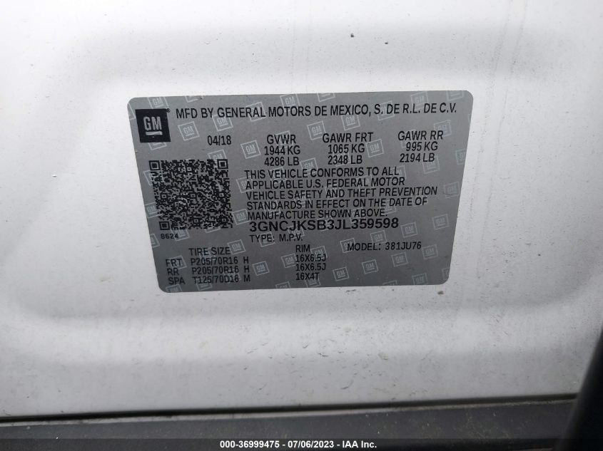 2018 CHEVROLET TRAX LS - 3GNCJKSB3JL359598
