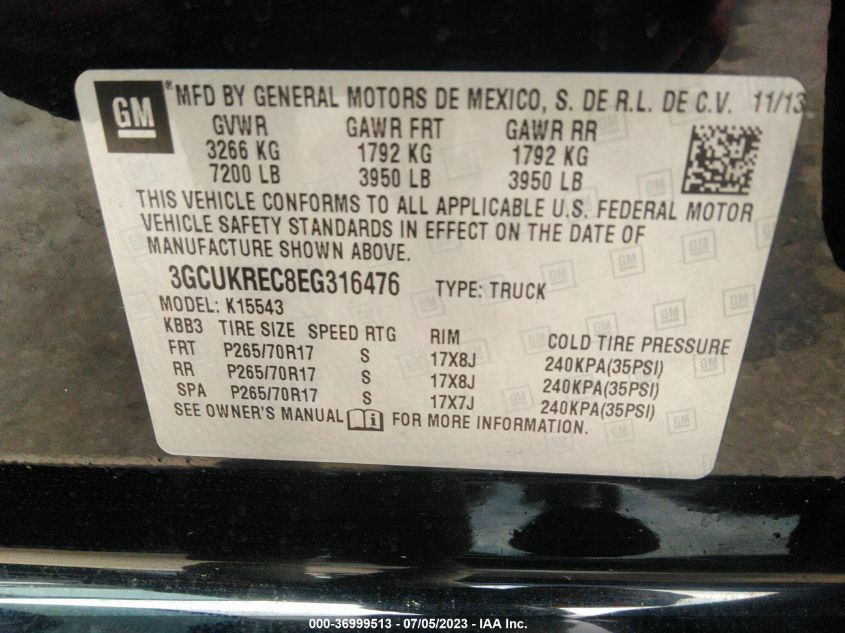 2014 CHEVROLET SILVERADO 1500 LT - 3GCUKREC8EG316476