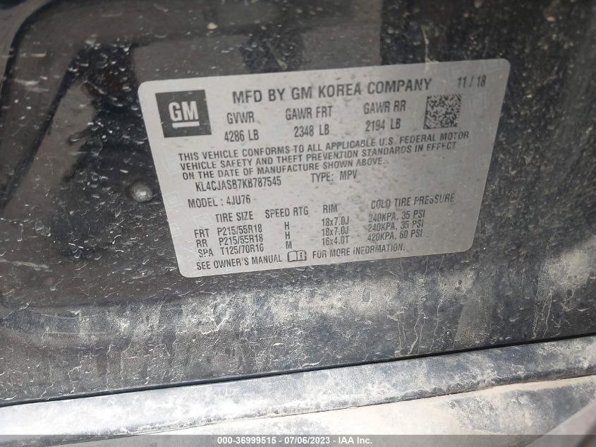 2019 BUICK ENCORE - KL4CJASB7KB787545