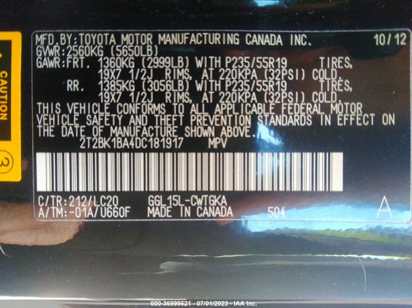 2013 LEXUS RX 350 - 2T2BK1BA4DC181917