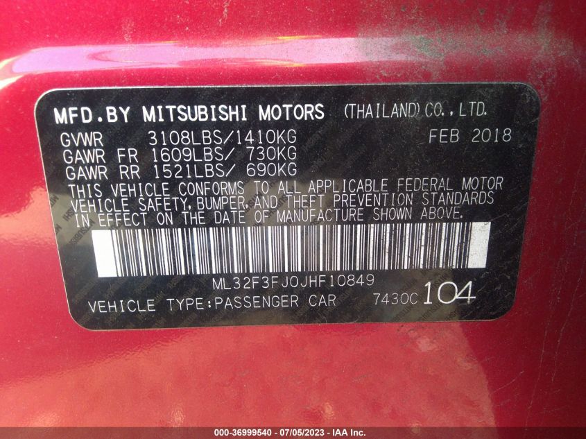 2018 MITSUBISHI MIRAGE G4 ES - ML32F3FJ0JHF10849