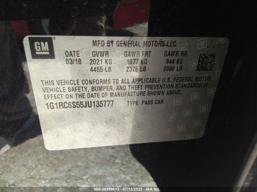 2018 CHEVROLET VOLT LT - 1G1RC6S55JU135777