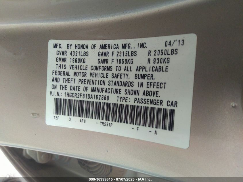 2013 HONDA ACCORD SDN EX-L - 1HGCR2F81DA162880