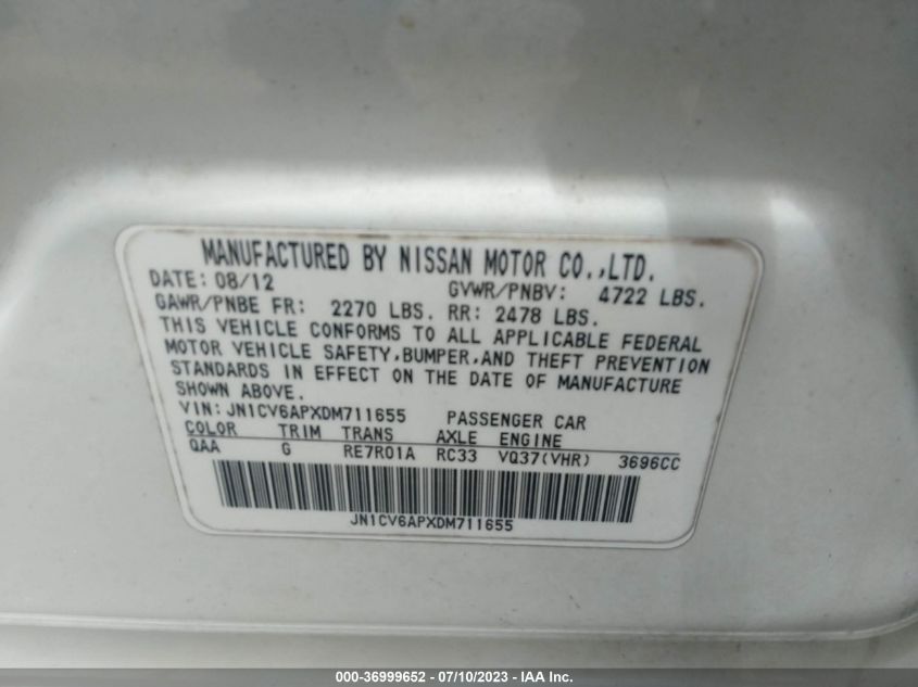 2013 INFINITI G37 SEDAN JOURNEY - JN1CV6APXDM711655