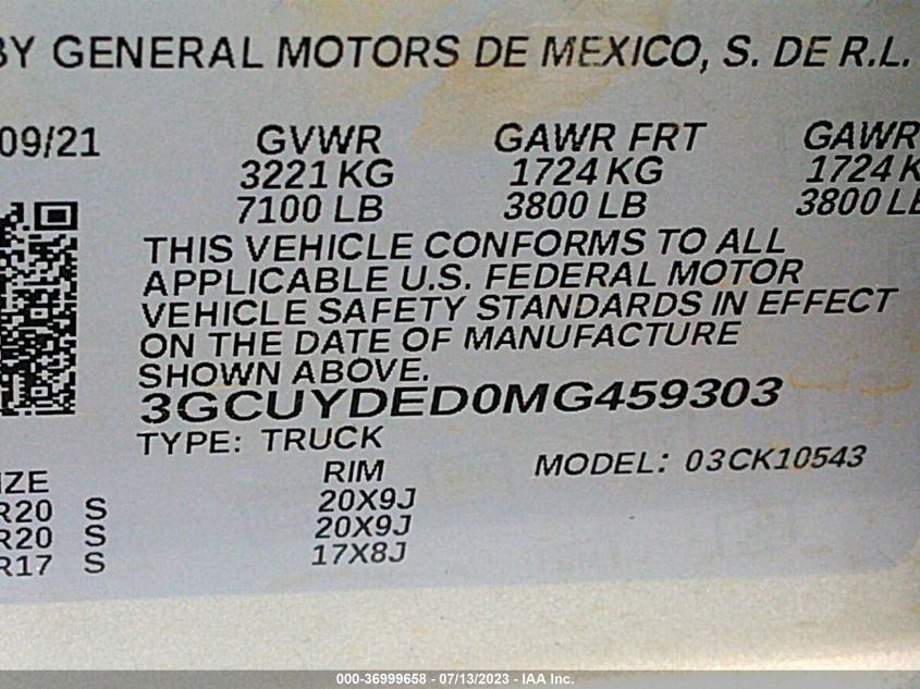 2021 CHEVROLET SILVERADO 1500 LT - 3GCUYDED0MG459303