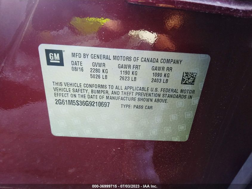 2016 CADILLAC XTS LUXURY COLLECTION - 2G61M5S36G9210697