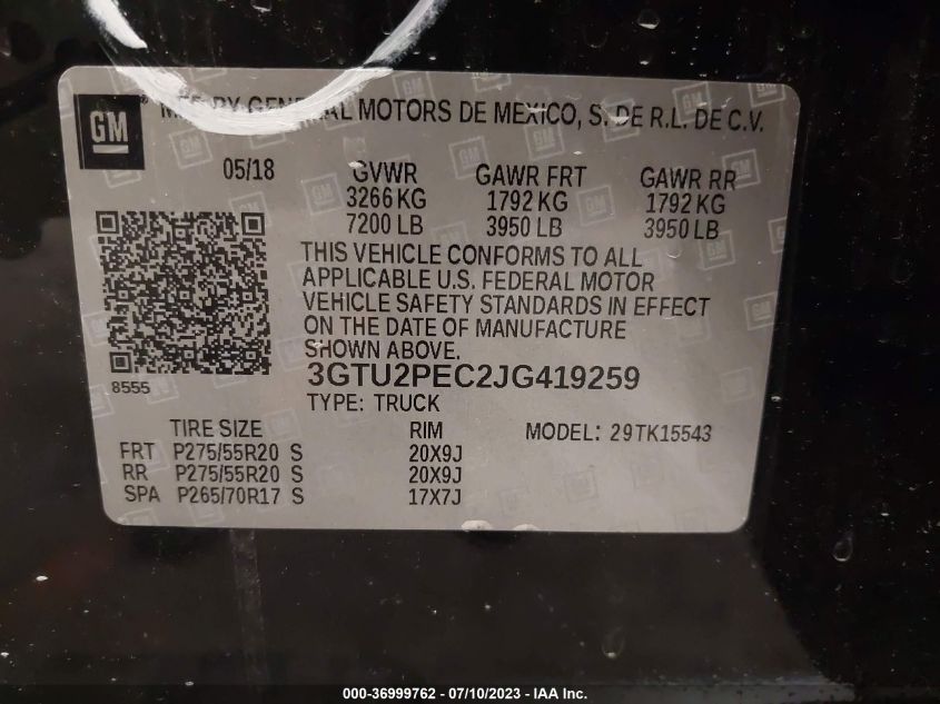 2018 GMC SIERRA 1500 DENALI - 3GTU2PEC2JG419259