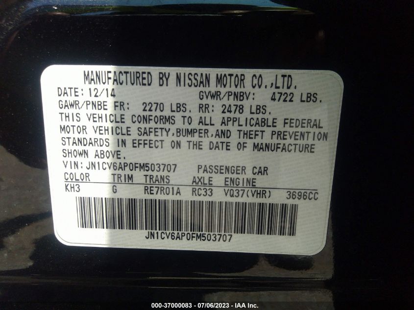 2015 INFINITI Q40 JN1CV6AP0FM503707