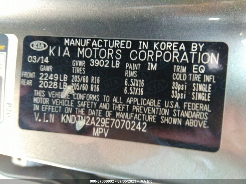 2014 KIA SOUL BASE - KNDJN2A29E7070242