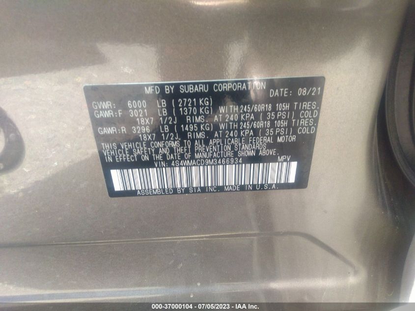 2021 SUBARU ASCENT PREMIUM - 4S4WMACD9M3466934