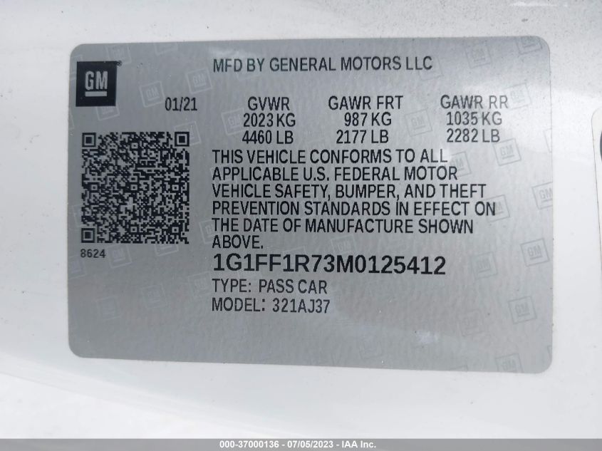 2021 CHEVROLET CAMARO LT1 - 1G1FF1R73M0125412