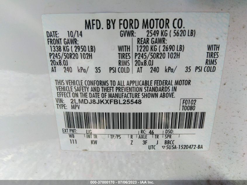 2015 LINCOLN MKX - 2LMDJ8JKXFBL25548