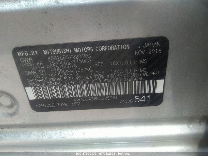 2019 MITSUBISHI OUTLANDER ES - JA4AD2A36KZ025961