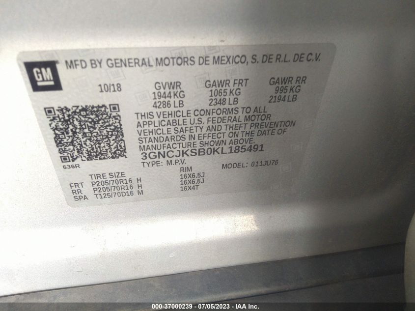 2019 CHEVROLET TRAX LS - 3GNCJKSB0KL185491
