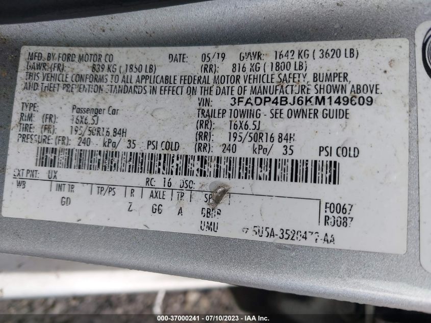 2019 FORD FIESTA SE - 3FADP4BJ6KM149609