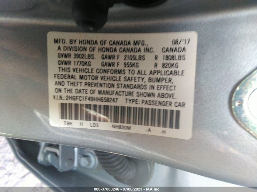 2017 HONDA CIVIC SEDAN EX-T - 2HGFC1F49HH658247