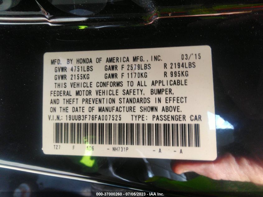 2015 ACURA TLX V6 ADVANCE - 19UUB3F76FA007525