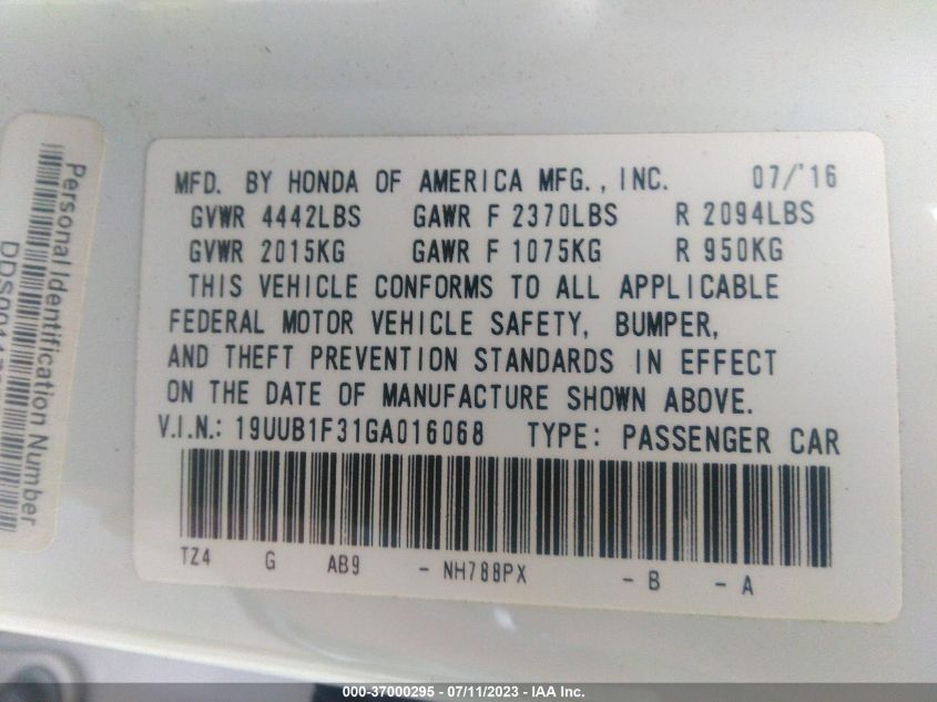 2016 ACURA TLX - 19UUB1F31GA016068