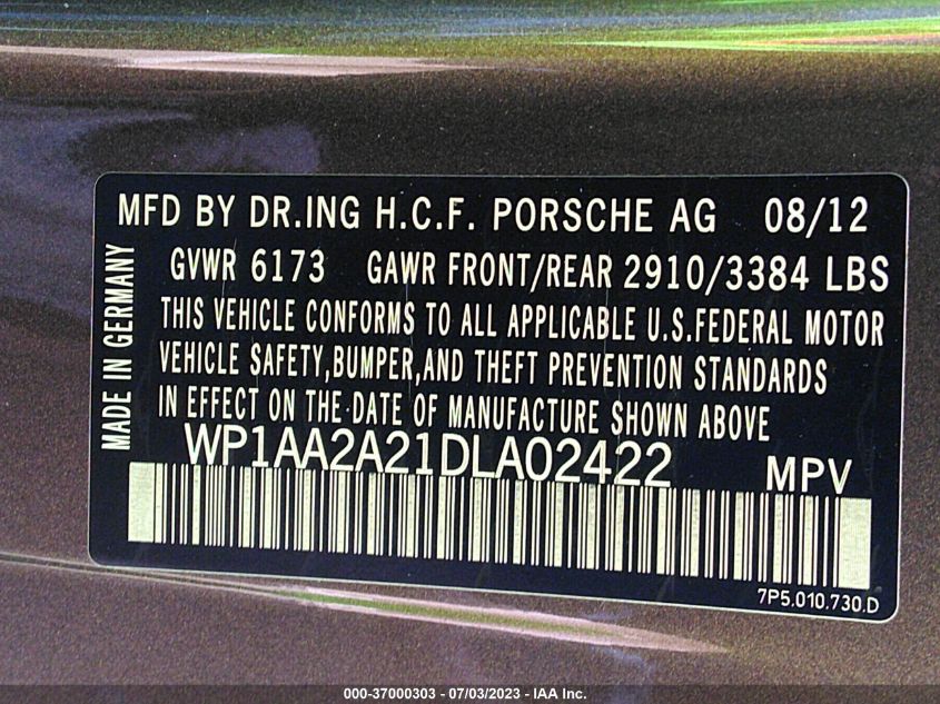 2013 PORSCHE CAYENNE WP1AA2A21DLA02422