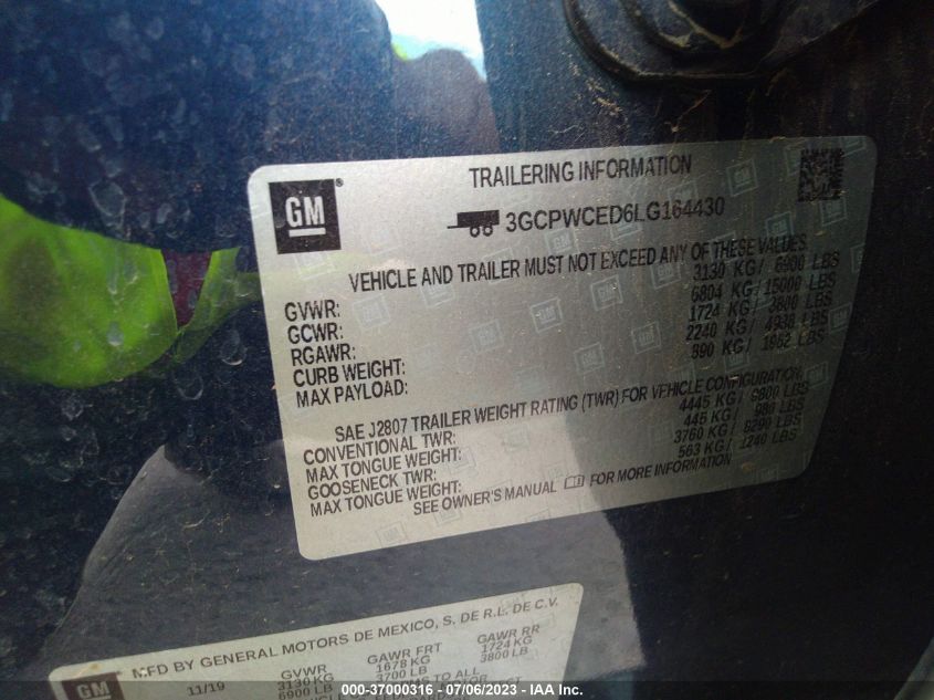 2020 CHEVROLET SILVERADO 1500 LT - 3GCPWCED6LG164430