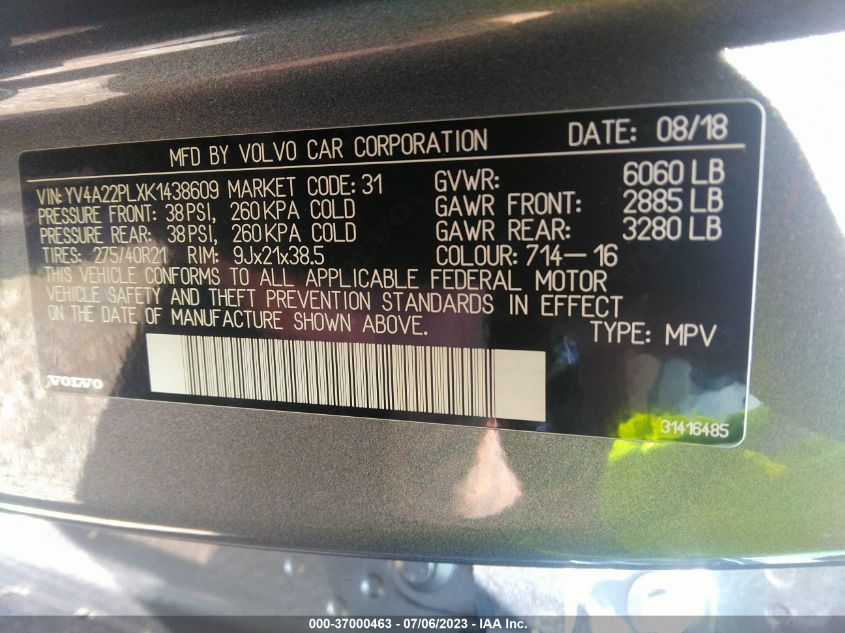 2019 VOLVO XC90 INSCRIPTION - YV4A22PLXK1438609