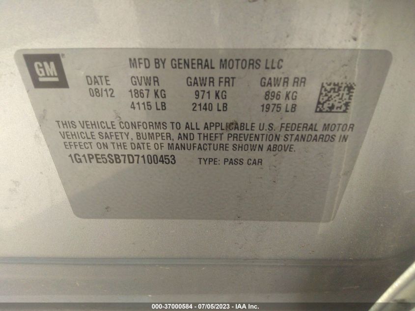 2013 CHEVROLET CRUZE 2LT - 1G1PE5SB7D7100453