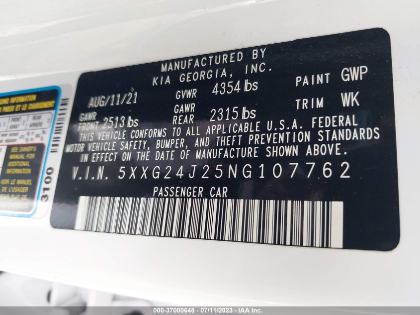2022 KIA K5 LX - 5XXG24J25NG107762