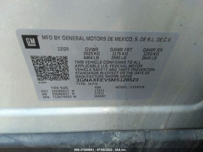 2021 CHEVROLET EQUINOX LS - 3GNAXFEV5MS128523